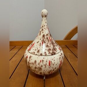 Mid-Century Modern Ceramic Speckeled Drip Glaze Lidded Candy Jar Or Trinket Dish